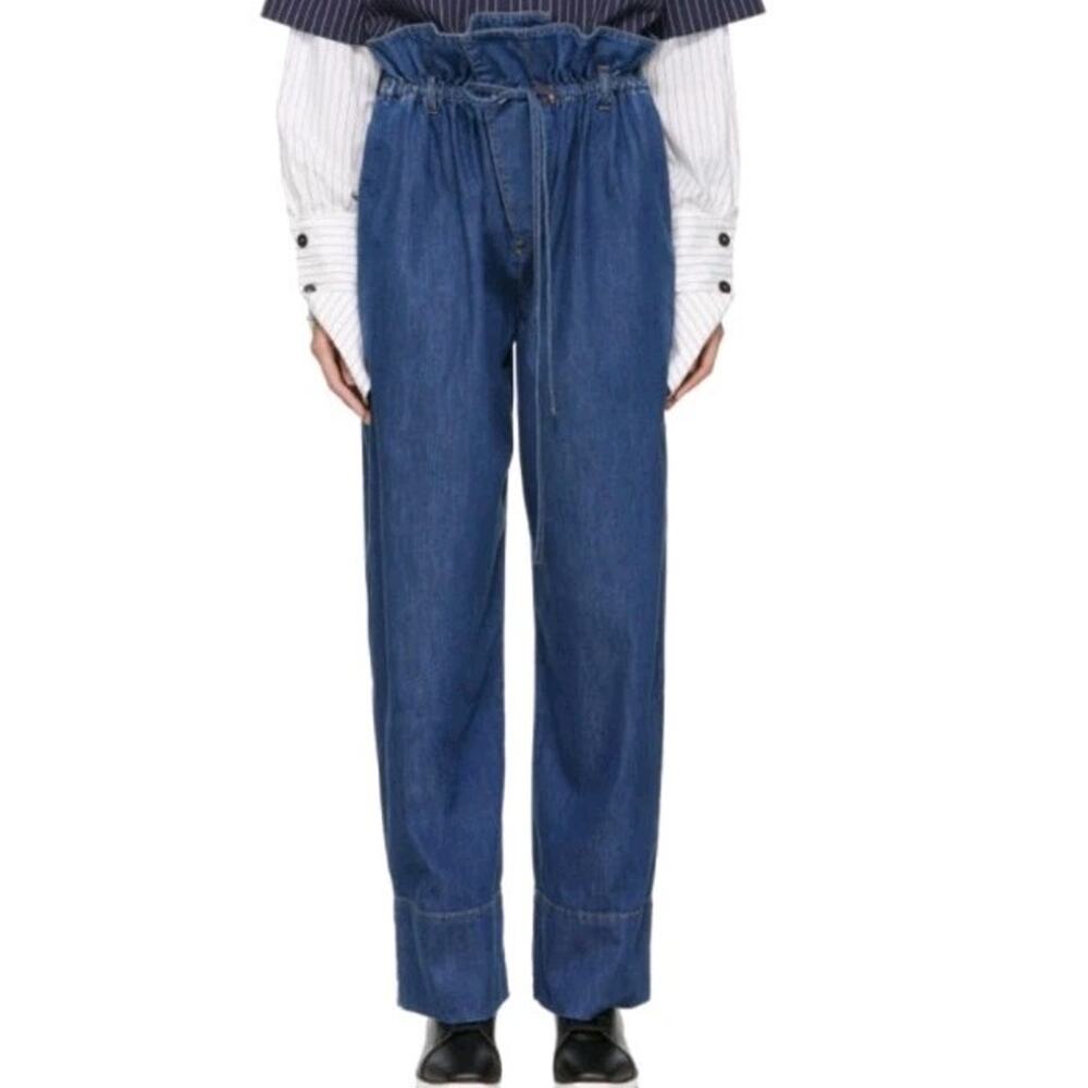 Stella Mccartney Jeans Blue Benni Wide Leg Paper Bag Tie High Waist Sz 24 (V5